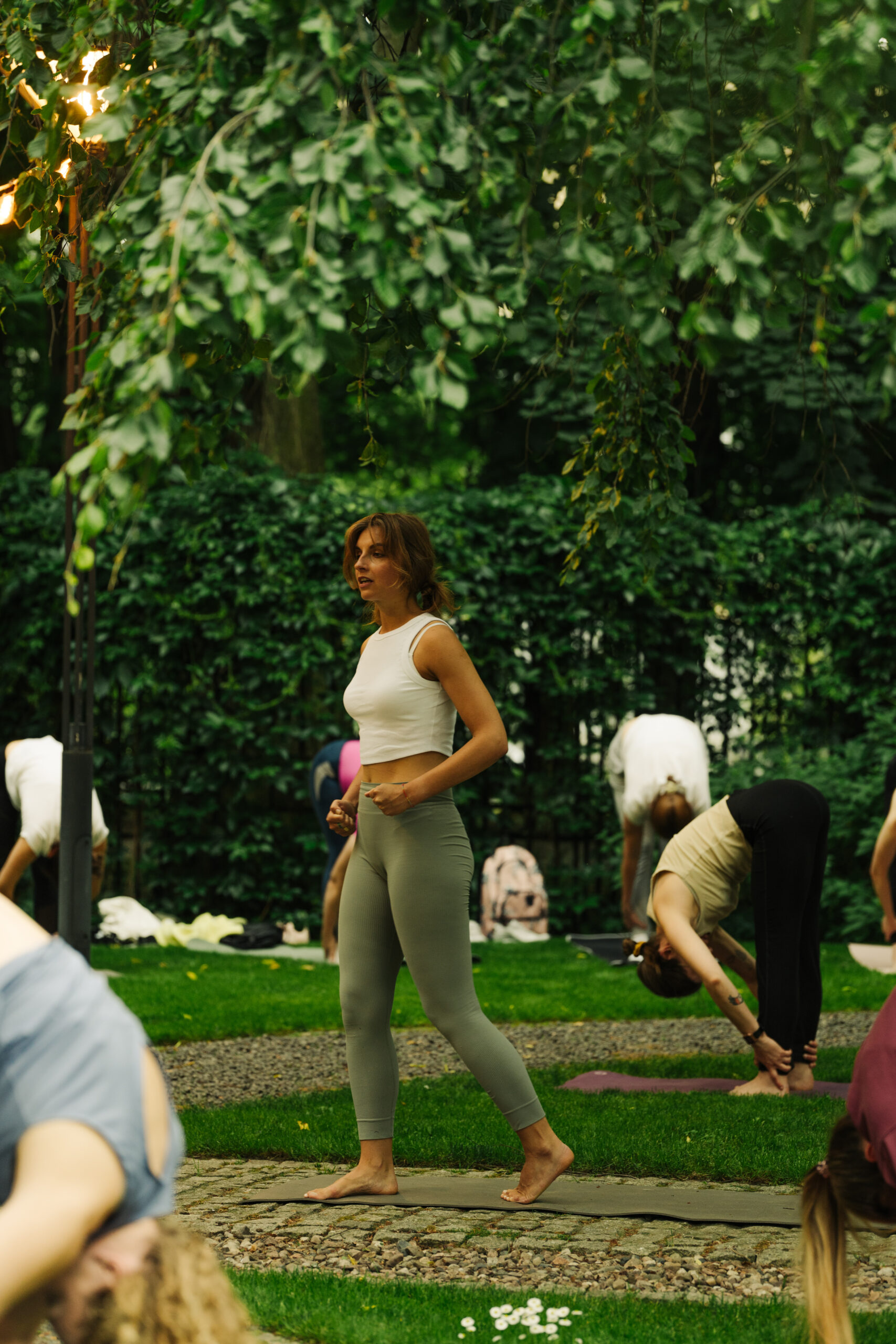 Daria leading classes in garden